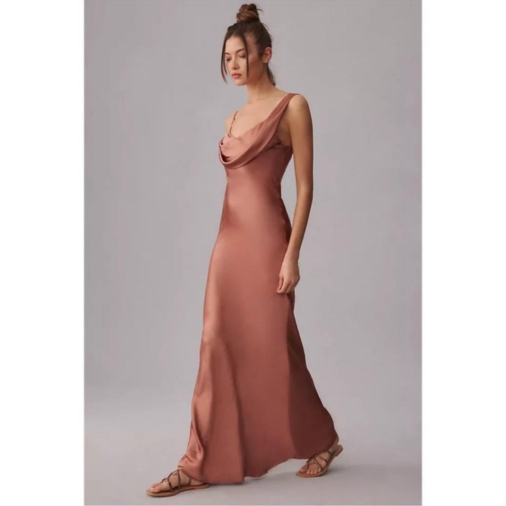 Reformation Ronda Satin Dress in Praline Rose Gold Pink Size 10